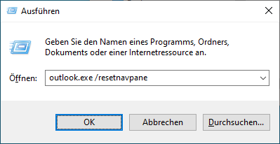 outlook resetnavpane